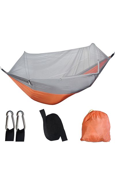 Choice Orange Grey Outdoor Camping Hammock With Mosquito Net Lightweight Hanging Hammocks High Strength Par