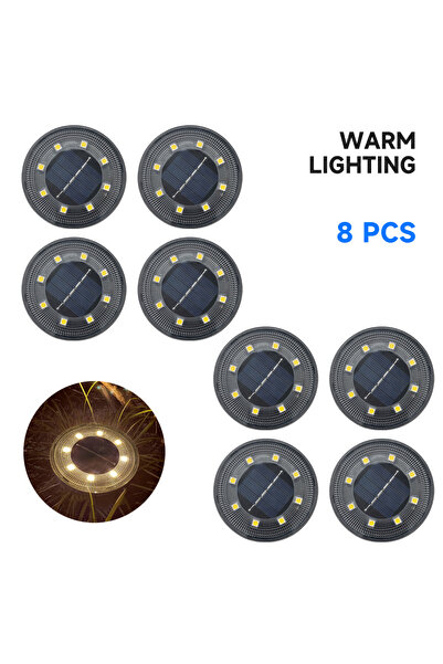 Choice Warm Light-8 PCS IP68 Waterproof LED Outdoor Solar Power Ground Light Lighting Control Path Deck Lig