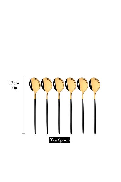 Choice Black Gold 6Pcs Mirror White Gold Tea Spoon Dessert Ice Cream Stainless Steel Spoons Stirring Coffee