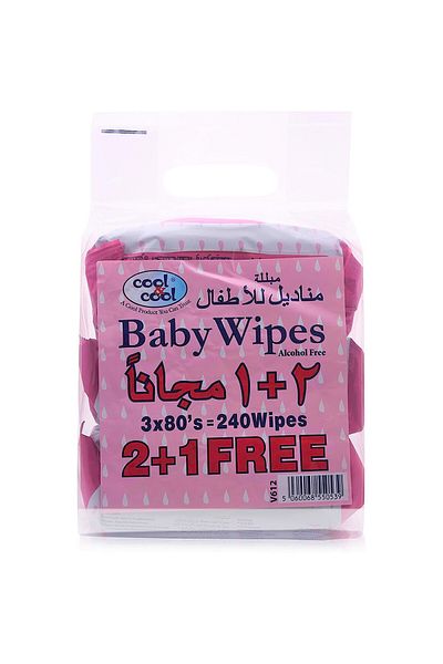 COOL & COOL Baby Wipes 80pcs 2+1 Pack – Aloe Vera, Ultra Soft, Alcohol-Free, Moisturizing Wipes
