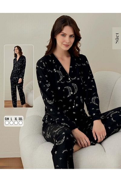 BOYRAZ Set pijamale dama din piele intoarsa 02009 - cu nasturi pe inaltime, 1 bucata