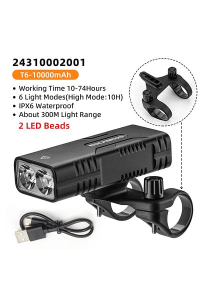 ROCKBROS 24310002001 ROCKBROS 2T6 LED Bicycle Light 10W 10000 mAh Bike Front Lamp Flashlight Cycling Equipmen