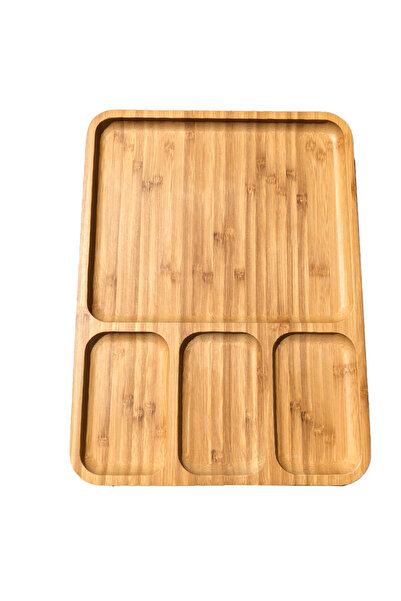 PUFO bamboo serving platter with 4 compartments, 28 x 24 cm, brown