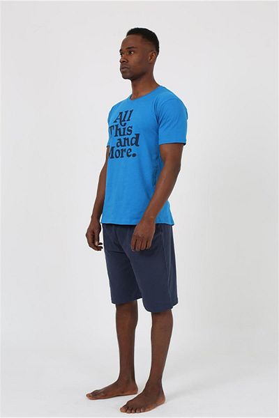 Celira Men's Short Sleeve Sax Combed Cotton Pajama Set with Shorts 20372
