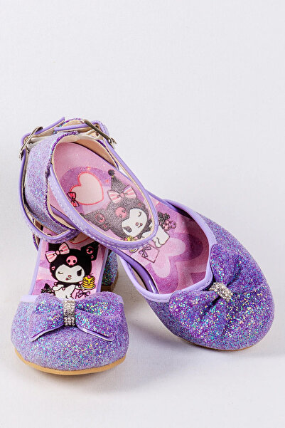 NeSe Shoes Girl's Chrome Printed Heeled Shoes, Glitter, Bow, Evening Dress Shoes