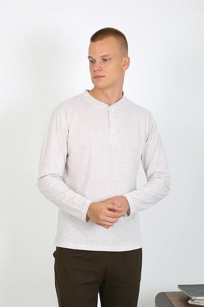 Celira Men's Combed Cotton Long Sleeve Pajama Set 6860 Ecru