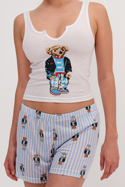 Addax Ayıcık Baskılı Şortlu Pijama Takımı Ş122