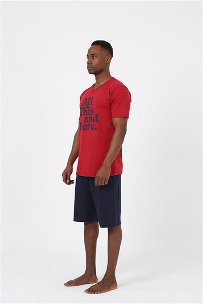 Celira Men's Short Sleeve Claret Red Combed Cotton Pajama Set with Shorts 20372