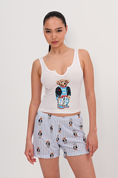 Addax Ayıcık Baskılı Şortlu Pijama Takımı Ş122