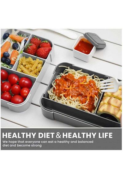 COOYA 1550ml portable double layer lunch box, stackable, airtight and leakproof, 6 compartments, gray