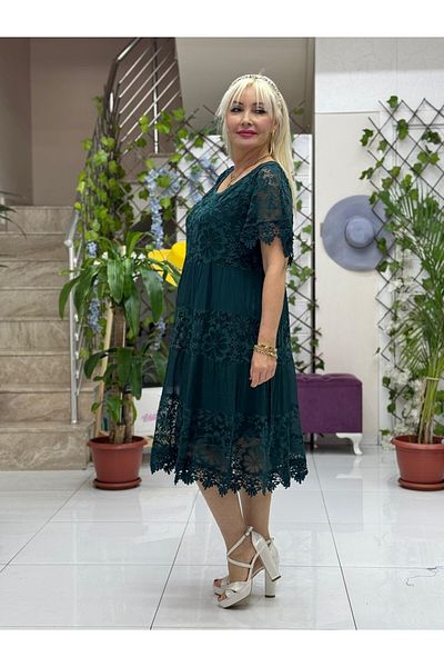 Punta Otantik N10337 Italian Silk Dress Bitter Green