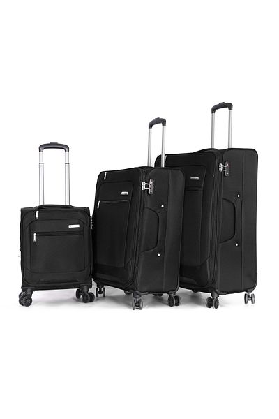 Giordano Softside Luggage Trolley Bag 3 pcs Set-Size (31-27-19-inch)Black