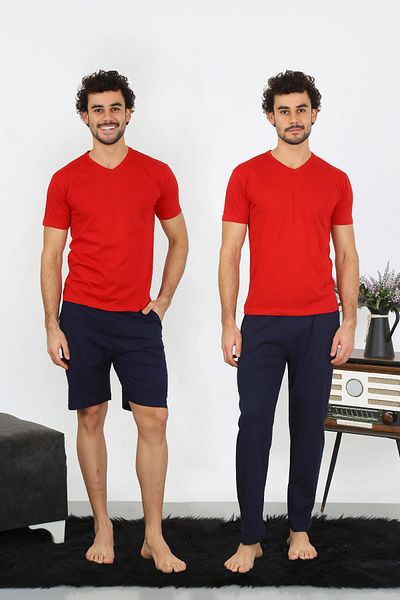 Celira Men's Combed Cotton Red 3-Piece Pajama Set 6848