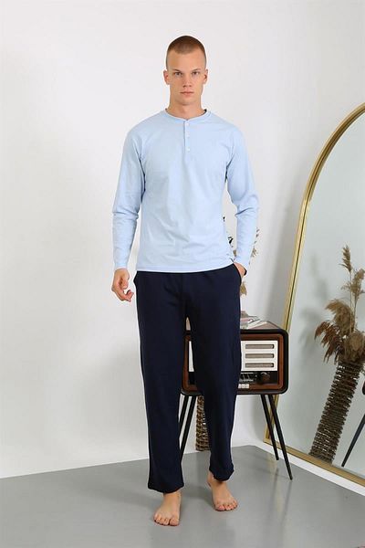 Celira Men's Combed Long Sleeve Pajama Set 6860 Ice Blue