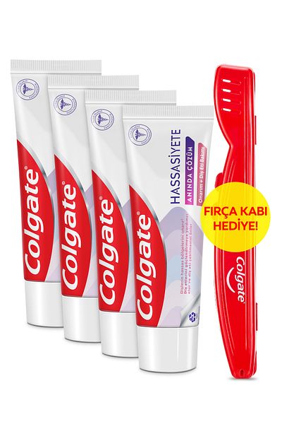 Colgate 75ml X4Pcs Toothpaste - Instant Solution Repair and Gingival Care + Brush Container Gift