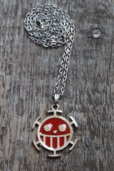 Rua Jewelry One Piece Trafalgar Law Anime Fan Luffy Bomb Necklace - Red Enamel Silver Color Classic with Chain