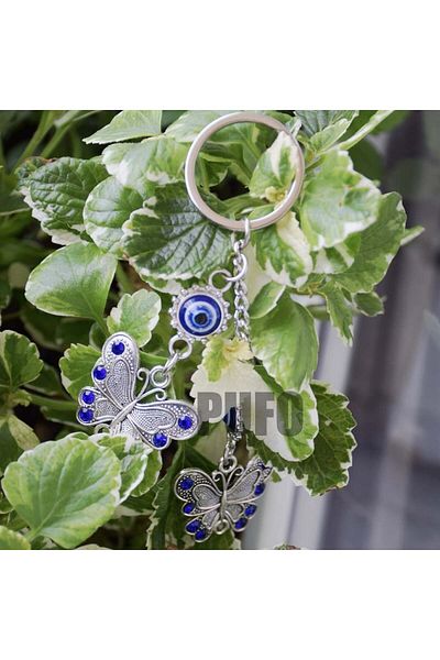PUFO Breloc amuletă Feng Shui pentru protecție și noroc, model fluture și Ochiul lui Horus, argint