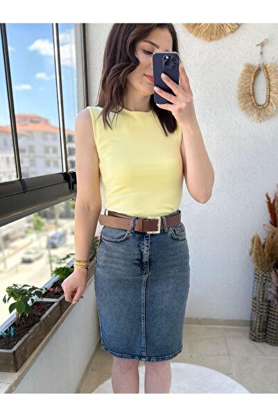 TUNAM BUTİK MİDİ BOY TİNTİLİ KOT ETEK