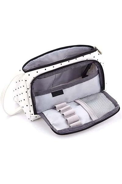 Aotlet Multifunctional Pen/makeup Bag, Nylon, White/black, 20 X 11.5 X 8 Cm