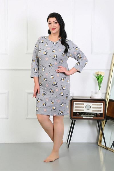 Celira Gray Combed Plus Size Night and Home Dress - 12507
