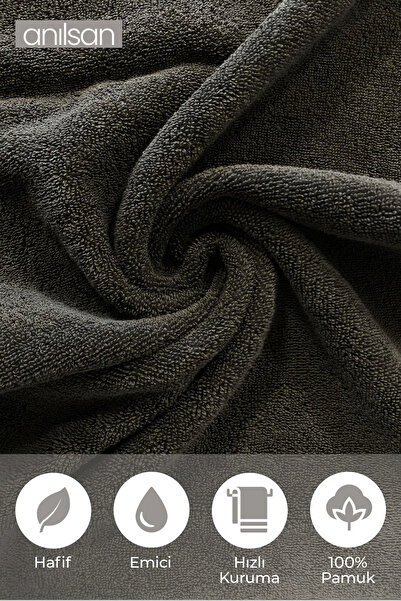 Anılsan 2 Pack Lumi Anthracite Hand Towels - 50X90 Cm, 225 Gr, 100% Cotton, Spa and Hotel Towels, Daily Use