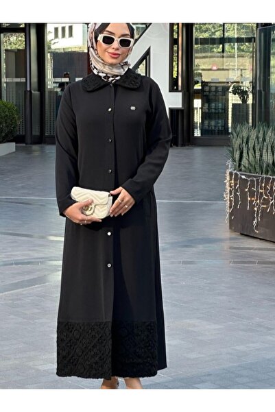 Nihle Ni̇hle 1338-05-25 Large Size Collar and Skirt End Lace Detail Front Buttoned Cap Size 50-56