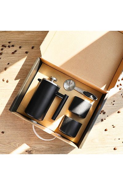 OEM Stylish Coffee Set, Black Infuser and Accessories, 2 Cups, Measuring Spoon, Matte Black Finish
