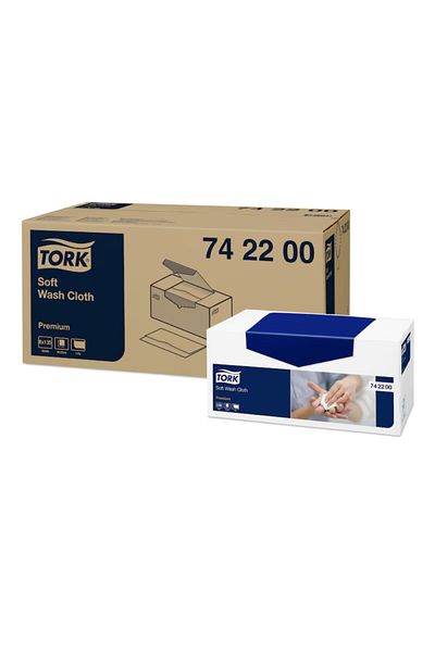 TORK Patient washcloths, Tork, Premium Soft, 135 pcs/pack, 8 packs/box, white - 742200