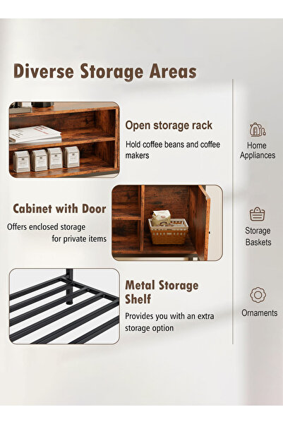 AnneFish خزانة زاوية القهوة، طاولة جانبية، رف خباز المطبخ، خزانة عرض القهوة المنزلية، غرفة الطعام