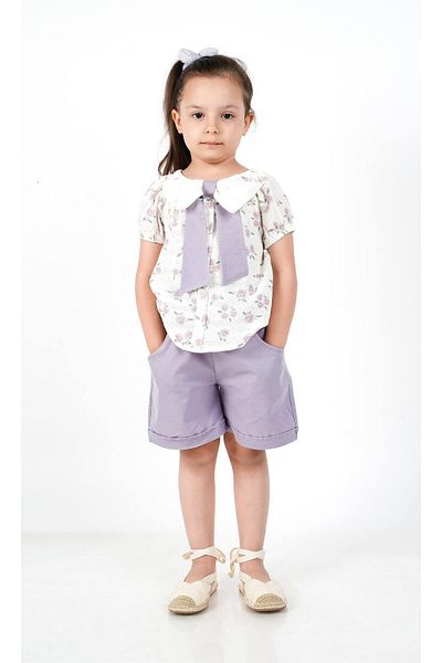 c.c.l. coccolin kids baby clup Girl's Woven 2-Piece Bottom Top Shorts Blouse Bow Detail Floral Set