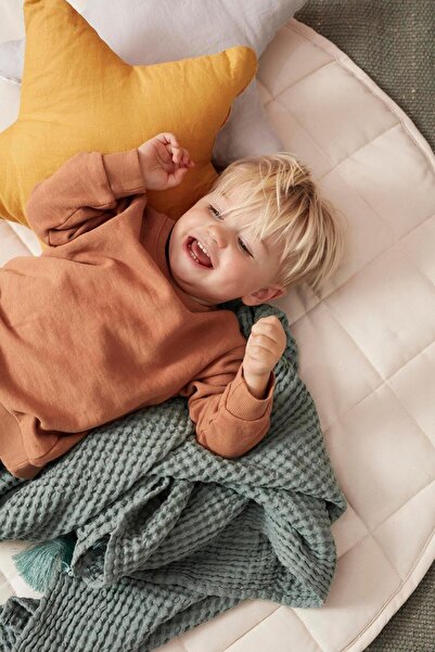 İnfant Hobby Natural Premium %100 Pamuk Çift Taraflı Kapitone Bebek Oyun Halısı & Oyun Matı 120x120x2 Cm (KREM)