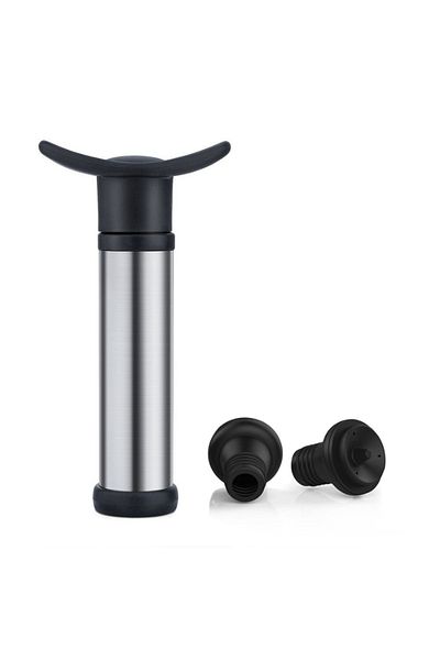 OEM Vacuum pump, for wine, with 2 stoppers, silver and black, steel, ABS, easy to use and store