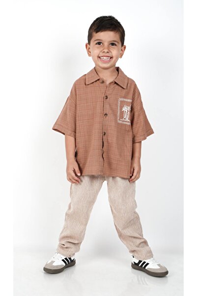 c.c.l. coccolin kids baby clup Boy's Oversize Linen Trousers with Shirt 2-Piece Double Set