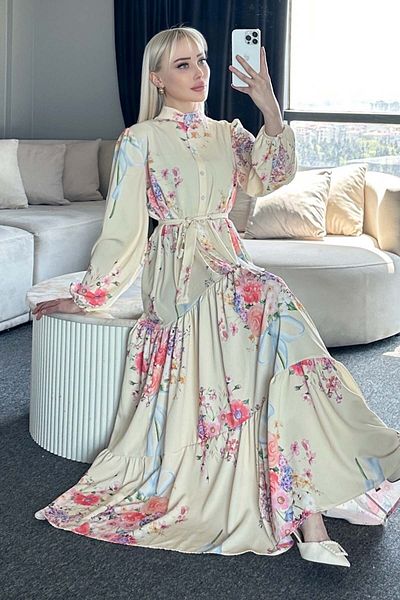 benguen Φόρεμα Hijab με σχέδιο Lemon Yellow 513-1