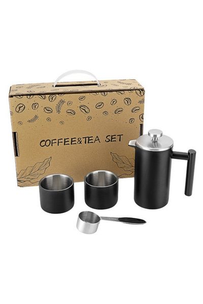 OEM Stylish Coffee Set, Black Infuser and Accessories, 2 Cups, Measuring Spoon, Matte Black Finish