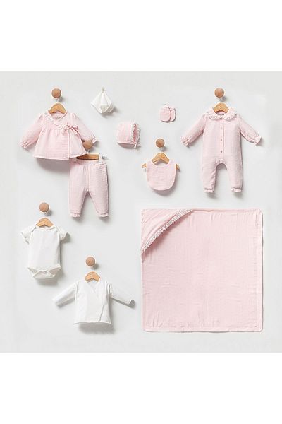Cassiope Naka Concept Cotton Dream Pink Muslin Newborn Baby Girl Hospital Exit Set