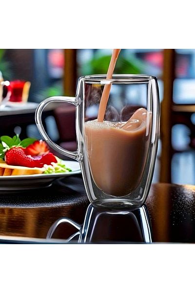 OEM Coffee mug, double-walled, 450 ml, transparent, dimensions: 6 x 14.5 x 7.5 cm
