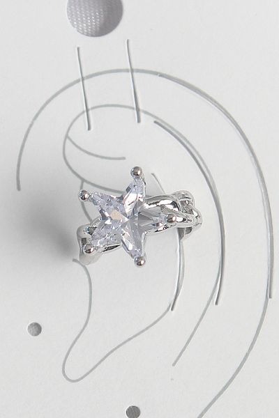 callerrons accessories Brass Silver Color Zircon Stone Star Model Women's Cartilage Earrings - Ebj250522W34176