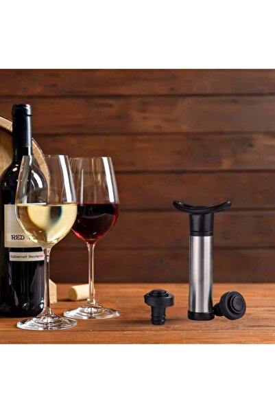 OEM Vacuum pump, for wine, with 2 stoppers, silver and black, steel, ABS, easy to use and store