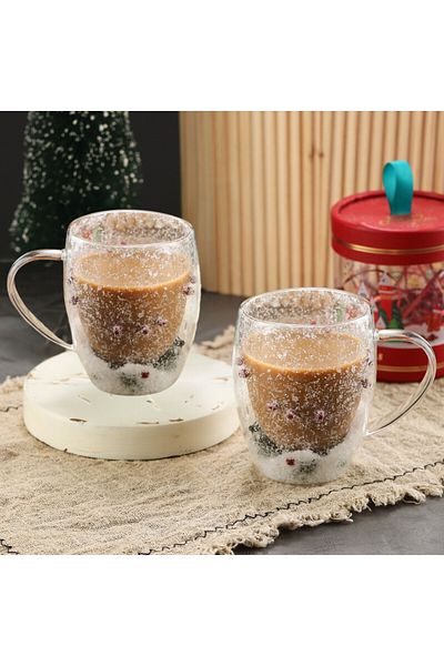OEM Cana de cafea, Christmas time, transparenta, din sticla, 350 ml, 11.5 x 5.5 x 8.5 cm