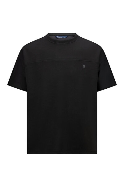 Hatemoğlu تي شيرت أسود كبير الحجم برقبة دائرية ومقاس عادي