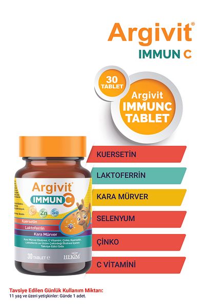 Argivit Immun C Tablet (Black Elderberry, Vitamin C, Zinc, Quercetin, Lactoferrin, Grape) 30 Tablets