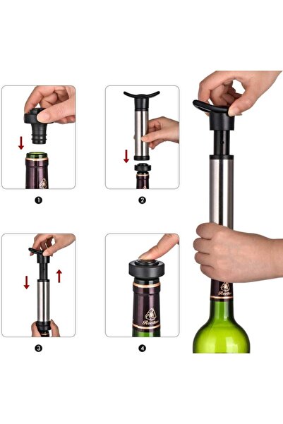 OEM Vacuum pump, for wine, with 2 stoppers, silver and black, steel, ABS, easy to use and store
