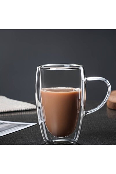 OEM Coffee mug, double-walled, 450 ml, transparent, dimensions: 6 x 14.5 x 7.5 cm