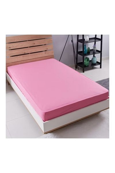 Home Box ملاءة سرير أساسية قطنية وردية اللون