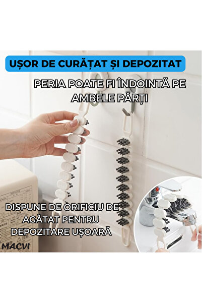 MACVI Macvi® folding cleaning brush, white, 26.5x2.8cm, durable, with hanging hole