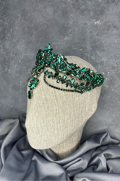 Hayalperest boncuk Green Dali Fascia Dangle Bridal Henna Crown Hair Accessory