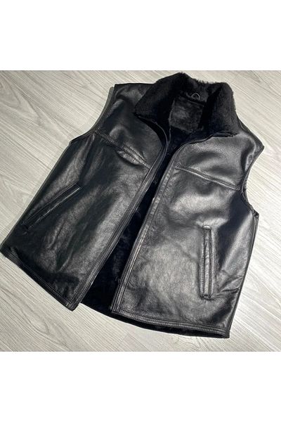NYC GİYİM TEKSTİL Napa vest genuine fur black color