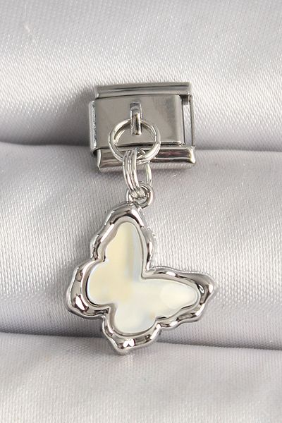 Skygo 316L Steel Silver Color White Butterfly Model Nomination Charm - Tj-Bc1320