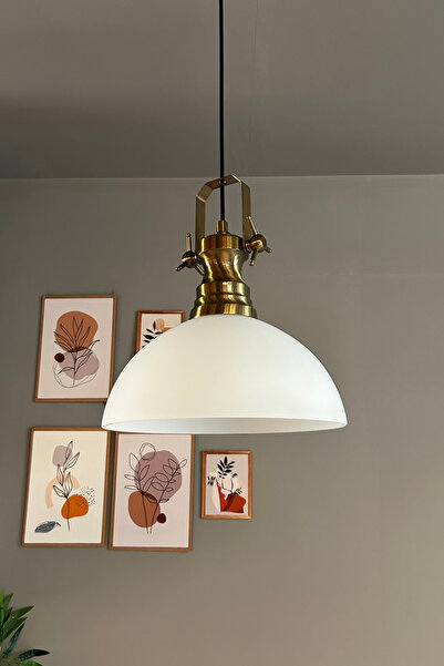 Bamyum Perry Cam Tekli Avize Yeni Eskitme Beyaz Başlık Retro Sarkıt Lamba Restoran Salon Aydınlatma